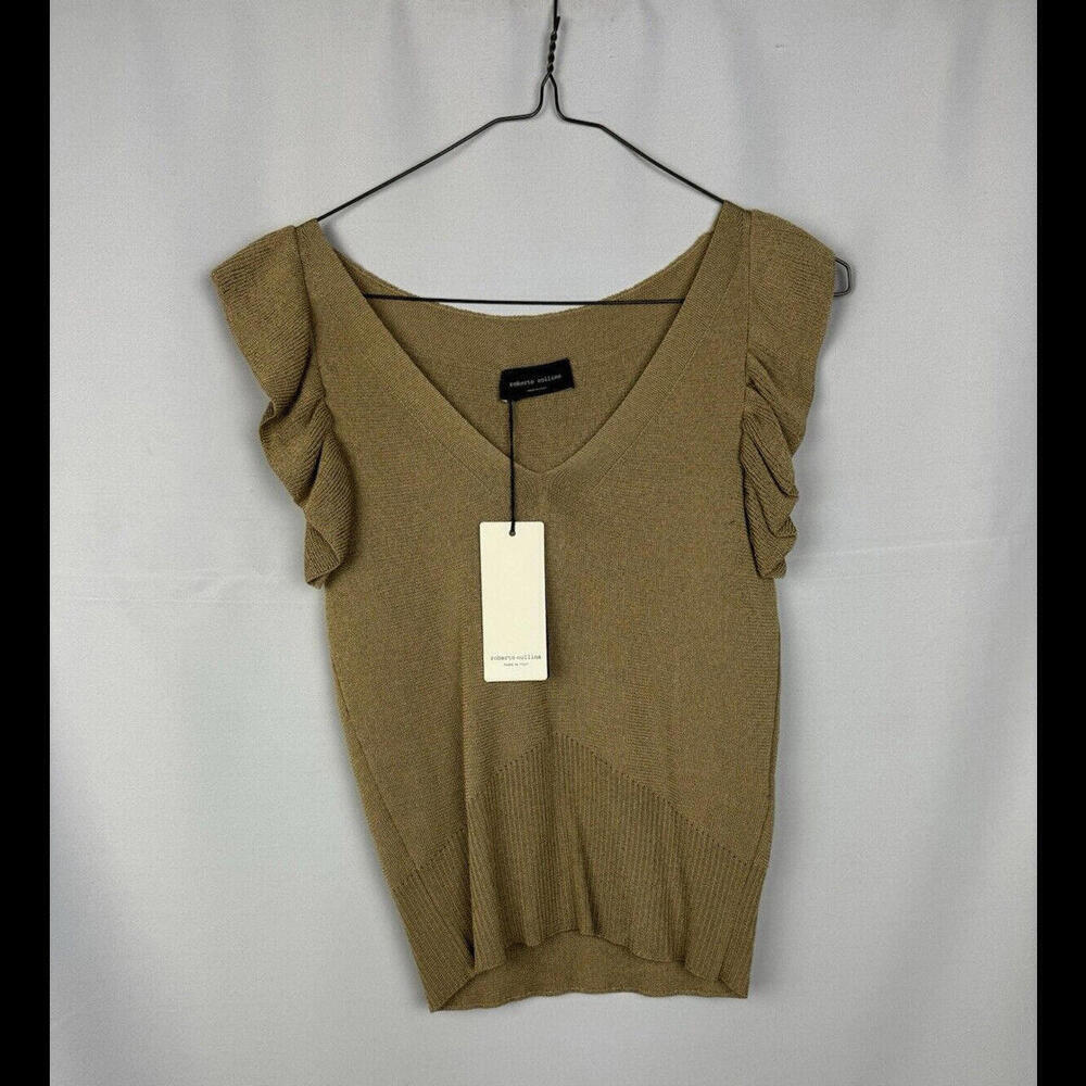 Roberto Collina Frill Tank Top Cotton Viscose Gold Size S
